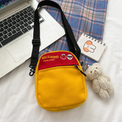 Cute Cartoon Print Canvas Crossbody Bag for Women, Street Style Small Square Bag with Zipper and Phone Pocket