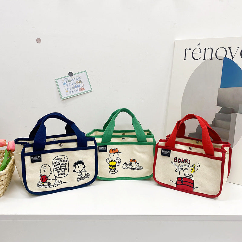 Cute Cartoon Canvas Tote Bag with Snoopy Design, Large Capacity Multifunctional Lunch Bag for Women, Perfect for Daily Use and Travel