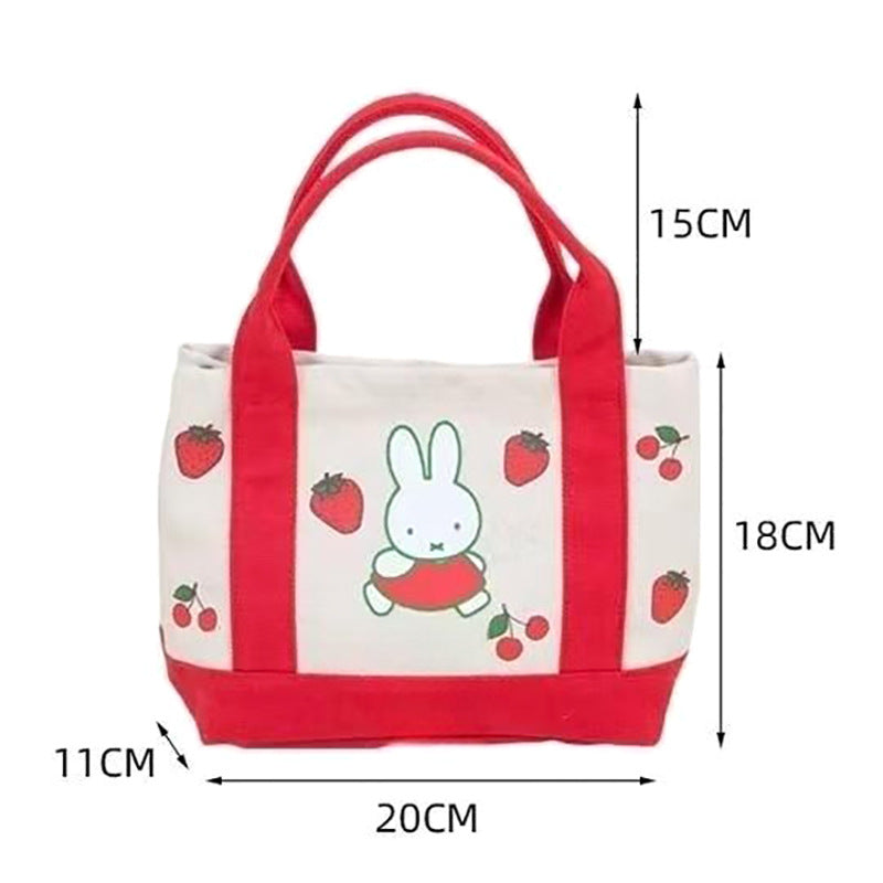 Cute Miffy Rabbit Canvas Lunch Bag with Fruit Prints, Perfect for Students and Travel