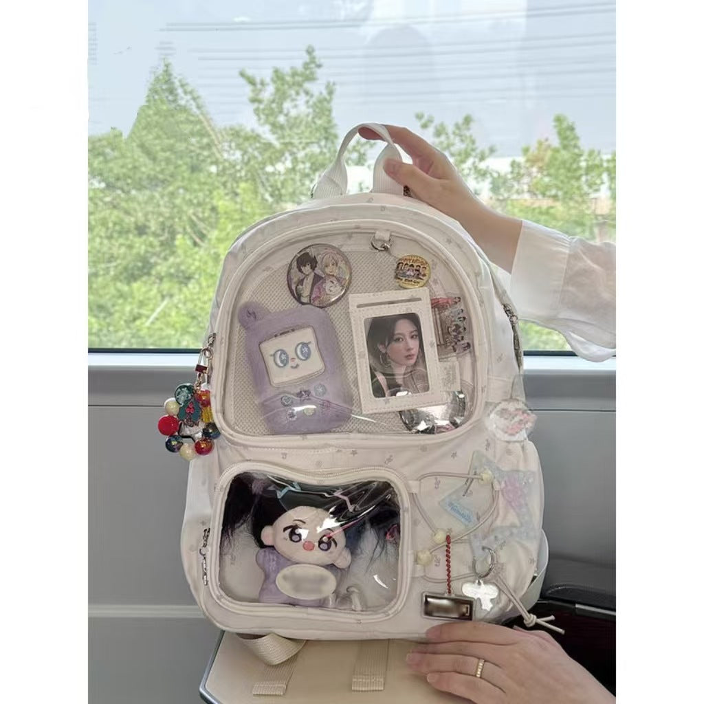 New Backpack Student Lightweight Cute Large Capacity Japanese Schoolbag PVC Pocket Display Design