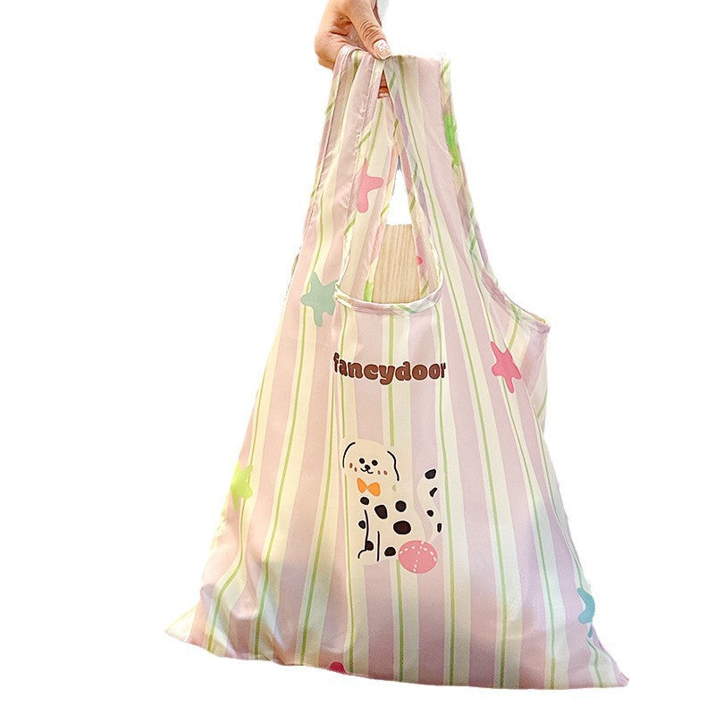 Cute Foldable Shopping Bag with Cartoon Dog Design, Waterproof and Portable for Daily Use and Grocery Shopping