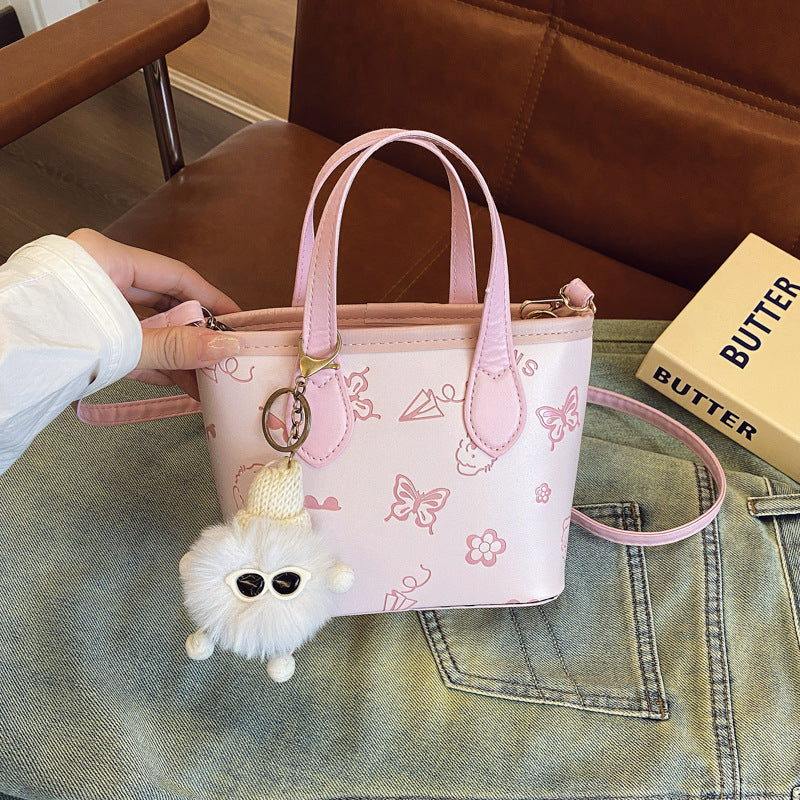 Contrast Color Small Bags Women's New All-Match Messenger Bag Embossed Portable Bucket Bag