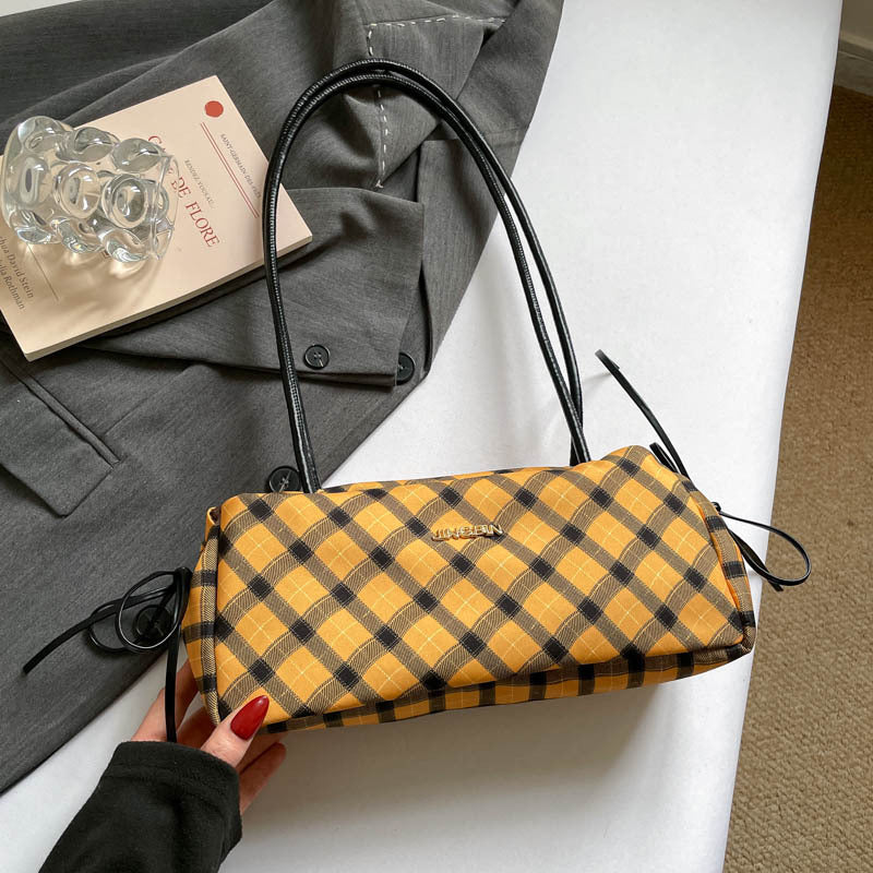 Good-looking Plaid Shoulder Bag Women's New Simple Casual Underarm Bag Zipper Closure with Mobile Phone Bag Practical Versatile Handbag