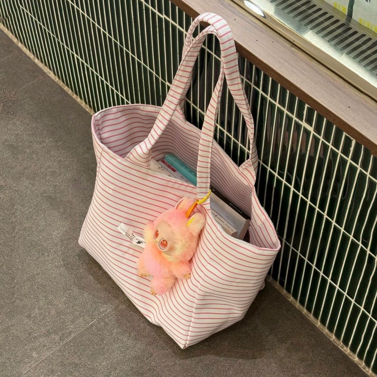 Korean Style Women's Striped Lazy Tote Bag Large Capacity Fashion Shopping Bag Everyday Joker Canvas Bag