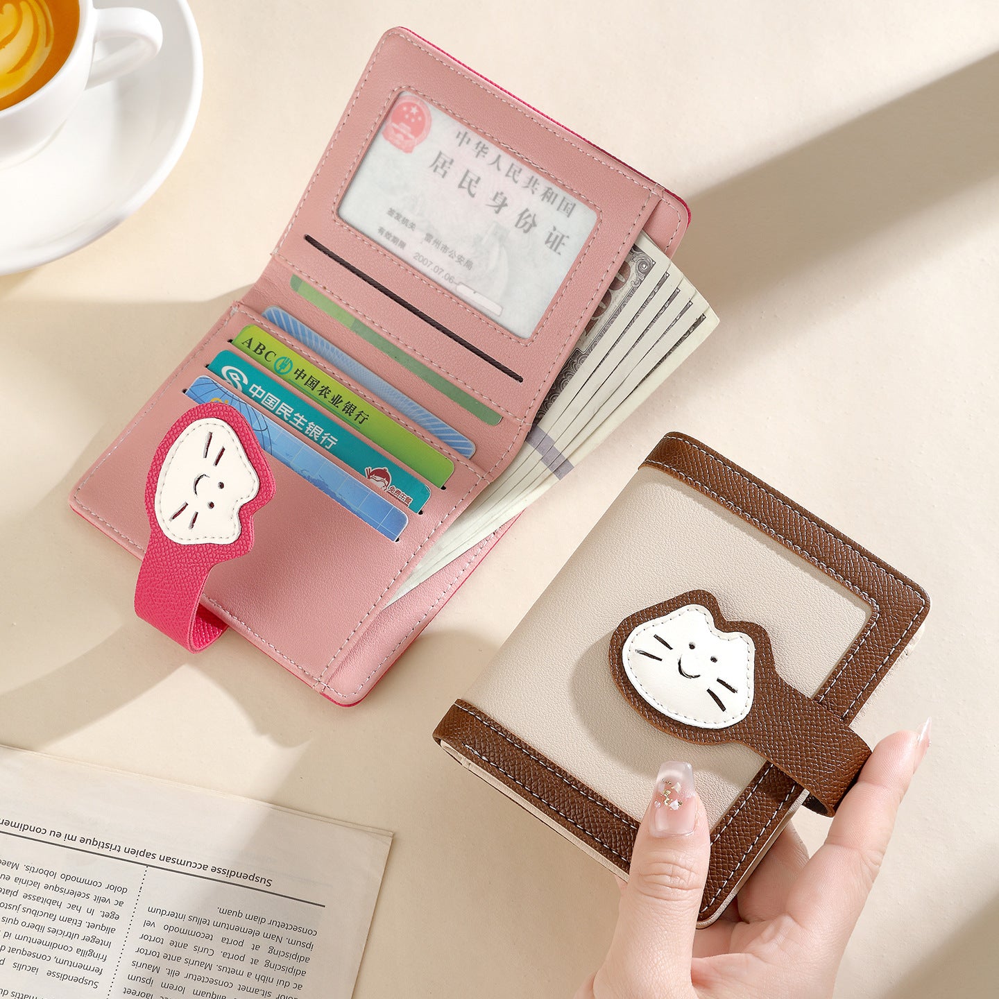 Multiple Card Slots Student Cute Cat Buckle Short Pu Wallet Simple Tri Fold Women's Wallet Wallet