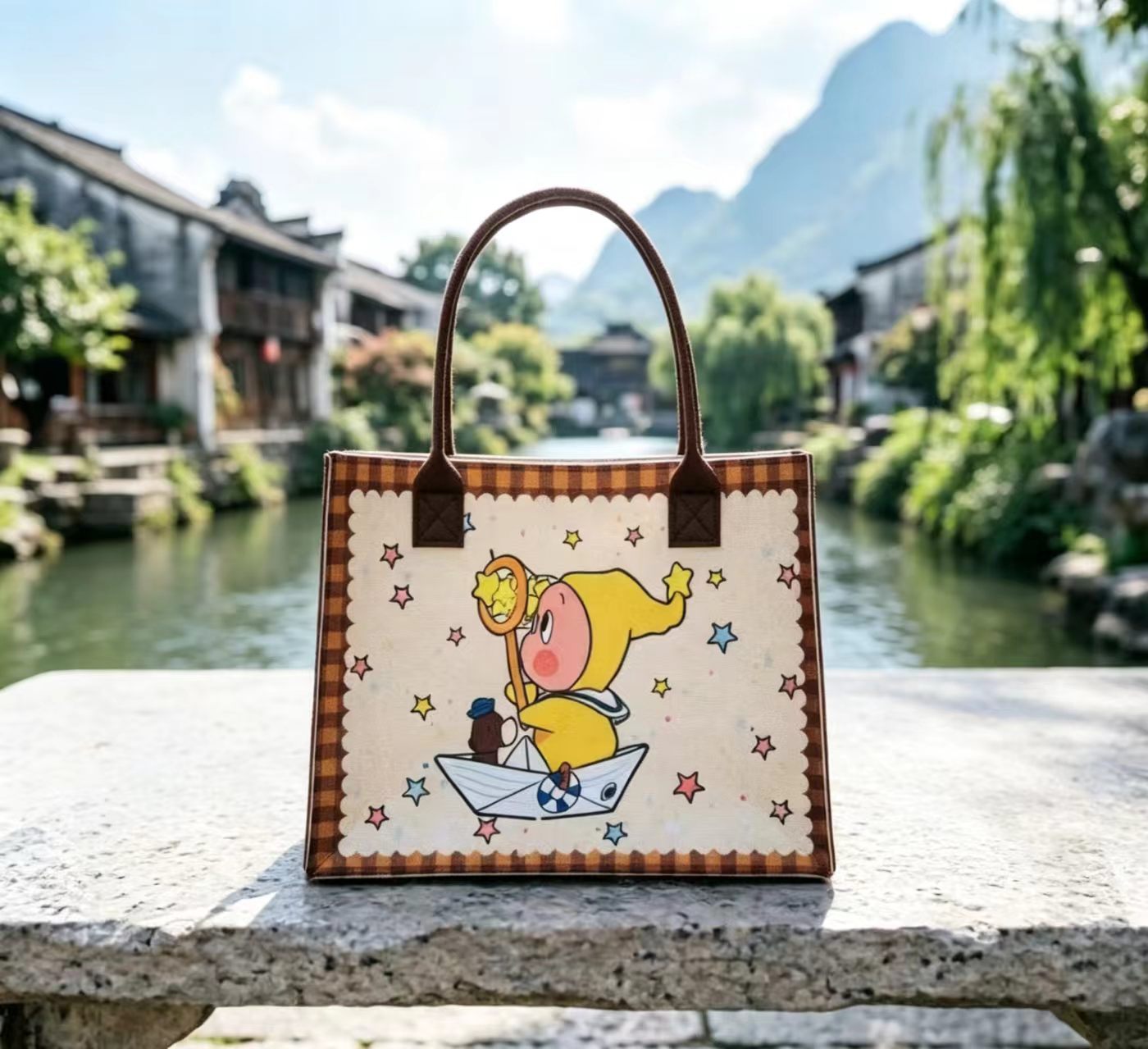 Cute Twinkle Character Tote Bag with Retro Cartoon Print, Large Capacity Daily Commute Handbag for Women