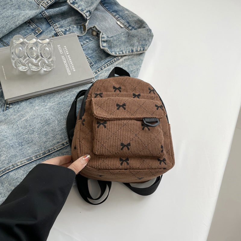Women's Backpack Cute Bowknot Small Backpack Rhombus Design Daily Lightweight Fashion Backpack