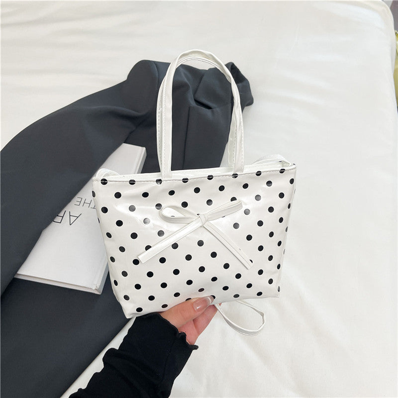 Plaid Tote Women's Summer New Fresh Cherry Hand Carrying Polka Dot Bow Cute Crossbody Bag