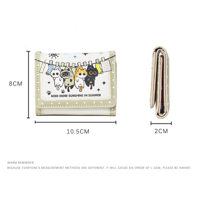 Cute Cartoon Foldable Wallet with Black Cat Detective Design, Multi-Card Slots and Chain Pendant for Women and Students