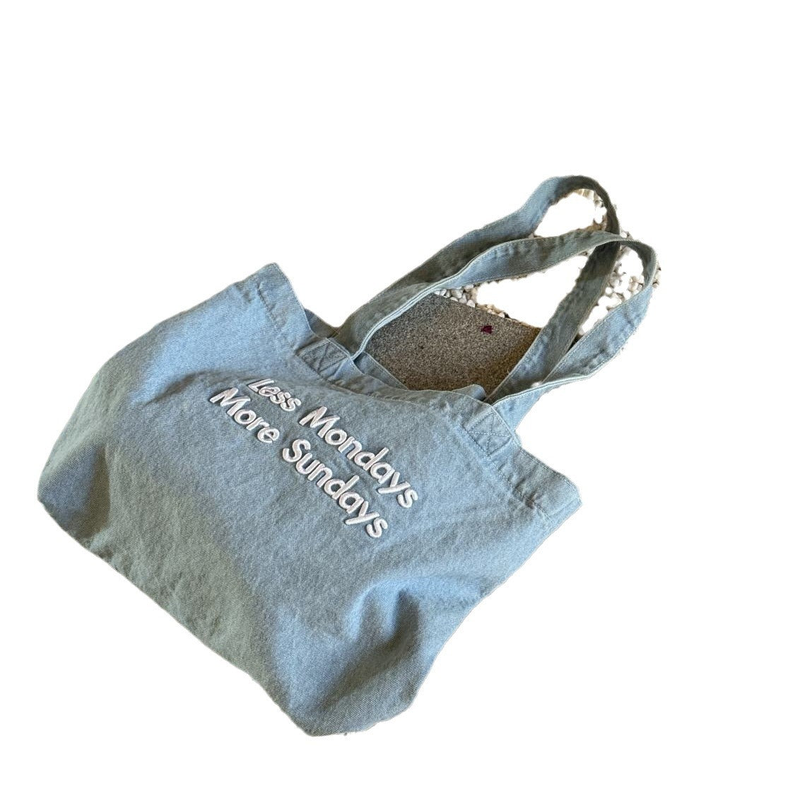 Retro American Denim Tote Bag with Embroidered Quote, Casual Daily Shoulder Bag for Students and Commuters
