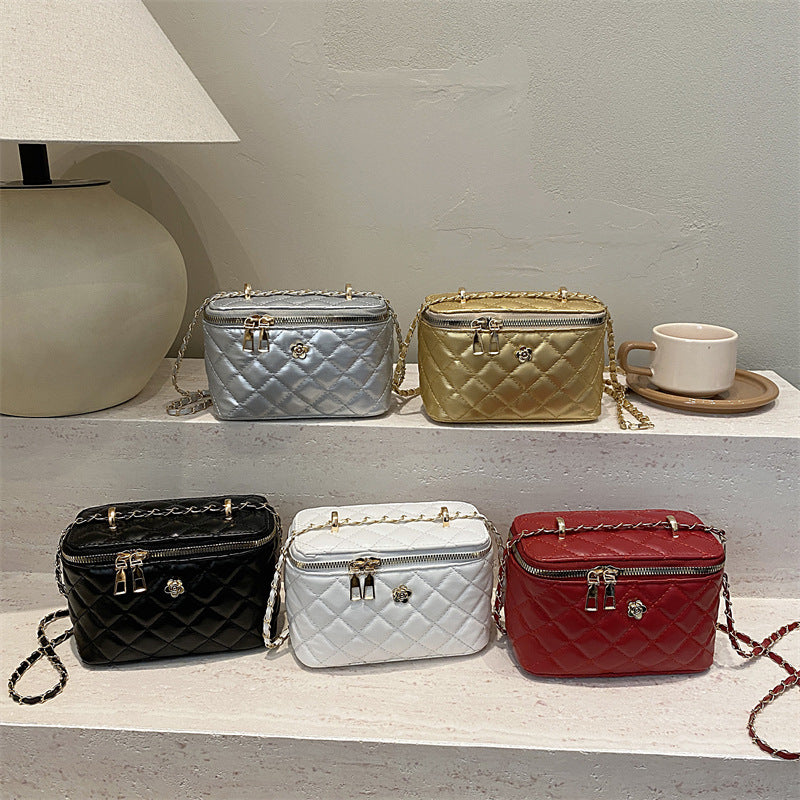 Box Bag Women's Chain Diamond Indentation Fashion Individual Casual Advanced Texture All-Match Messenger Bag