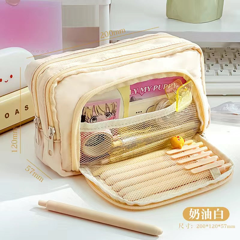 New Fashion Multi-layer Stationery Pouch with Front Window, Large Capacity, Cute Design for Students and Girls