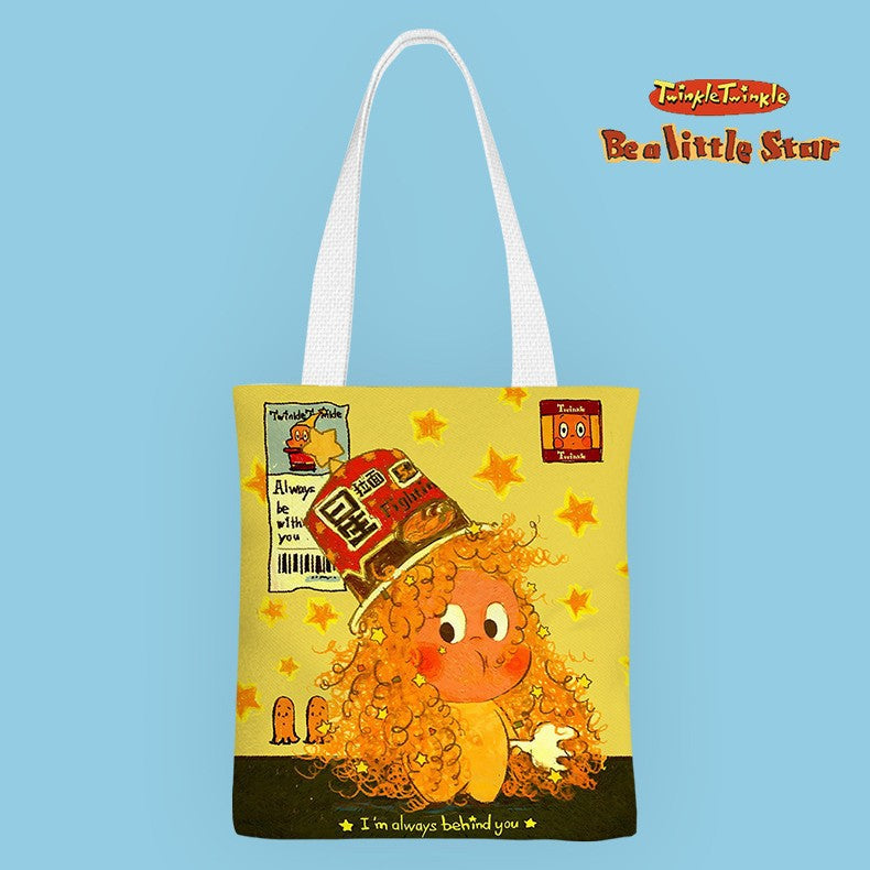 XINGX person cartoon cute children's canvas bag junior high school and elementary school students' lunch box bag zipper shoulder bag