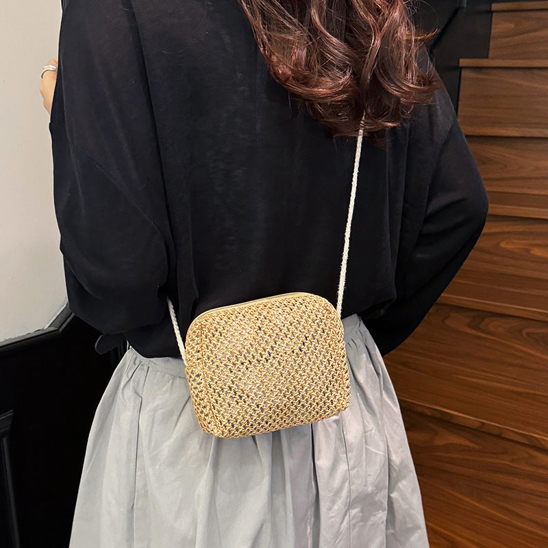 Summer Mini Hand-Woven Bag Women's New Trendy Fresh Pastoral Style Crossbody Straw Bag Small Square Bag