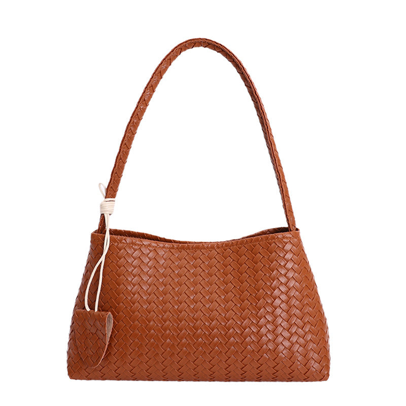 Elegant Woven Texture Handbag for Women, Soft PU Material, Urban Minimalist Style with Zipper Closure