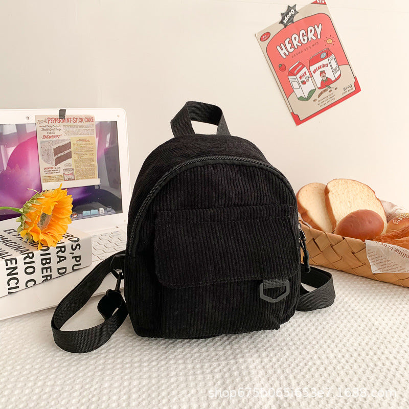 Mini backpack male and female cute commuting corduroy texture student all?matching schoolbag