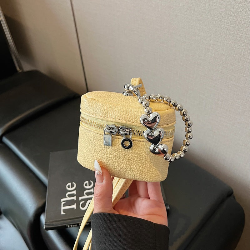 Chic Mini Box Bag with Heart Charm Chain for Women, Casual Urban Style Crossbody Handbag