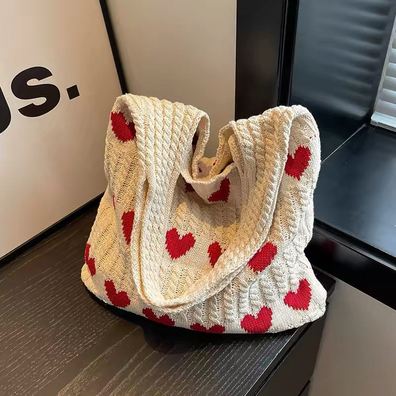 Women's Shoulder Bag Artistic Style Crocheted Daisy Tote Bag Beach Vacation Lightweight Shoulder Bag Leisure Travel Essential Woven Handbag
