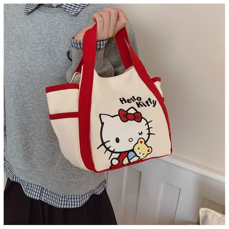 Cute Hello Kitty Tote Bag with Large Capacity for Daily Use and Lunch Carrying