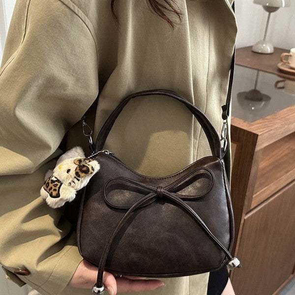 Women's Korean-Style Niche Design Bow Handbag All-Match Commute Crossbody Maillard Bag