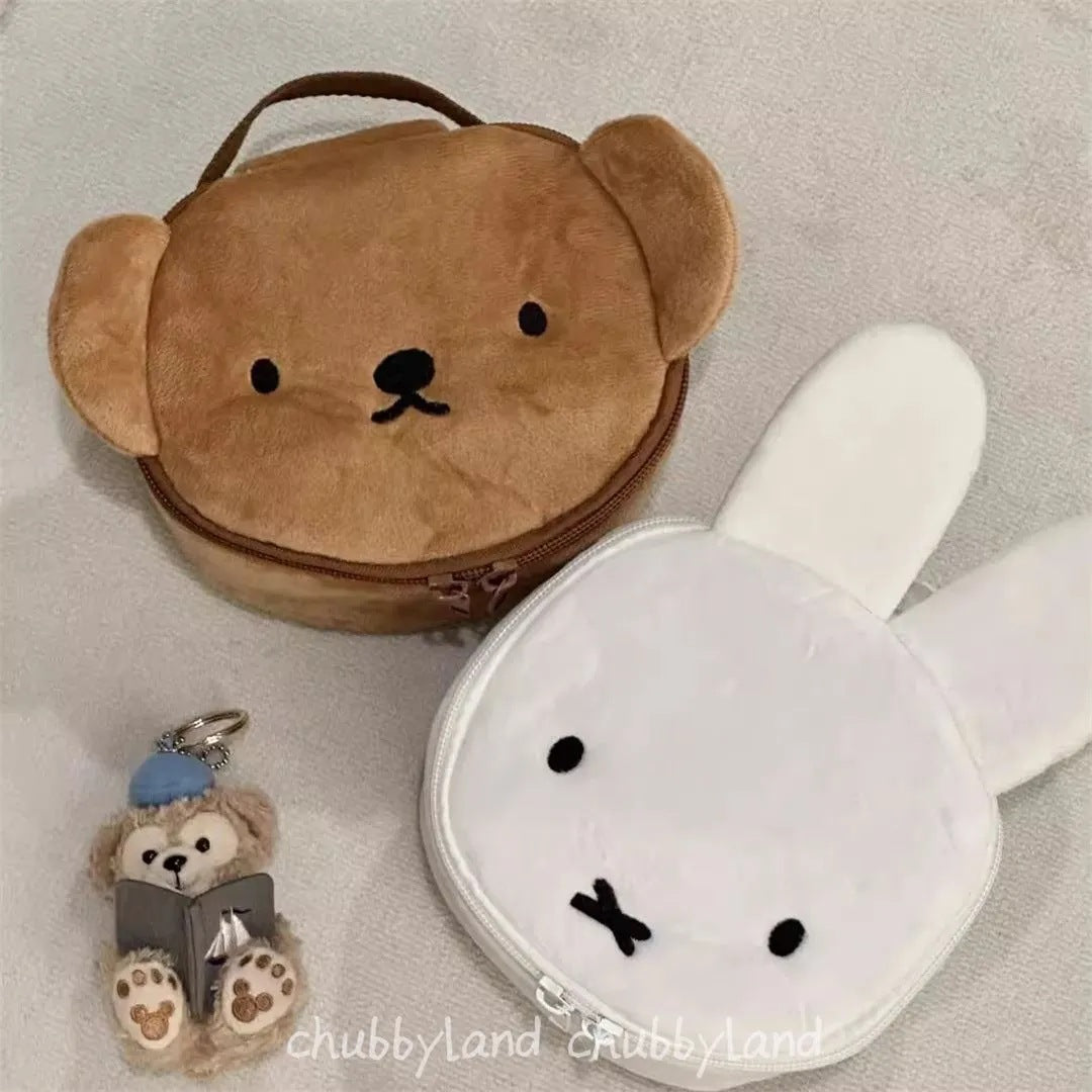 Cute Rabbit Makeup Bag with Soft Plush Design, Portable Cosmetic Organizer for Daily Use