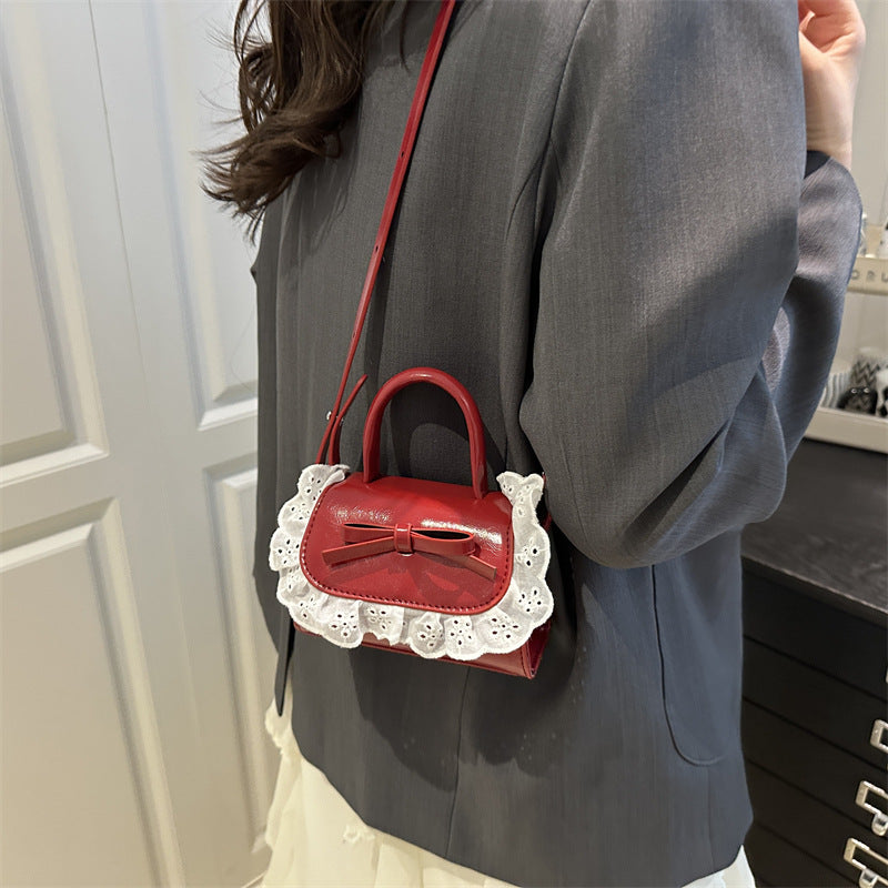 Korean Style Sweet Bow Lace Mini Messenger Bag Women's Fashion Small Square Bag