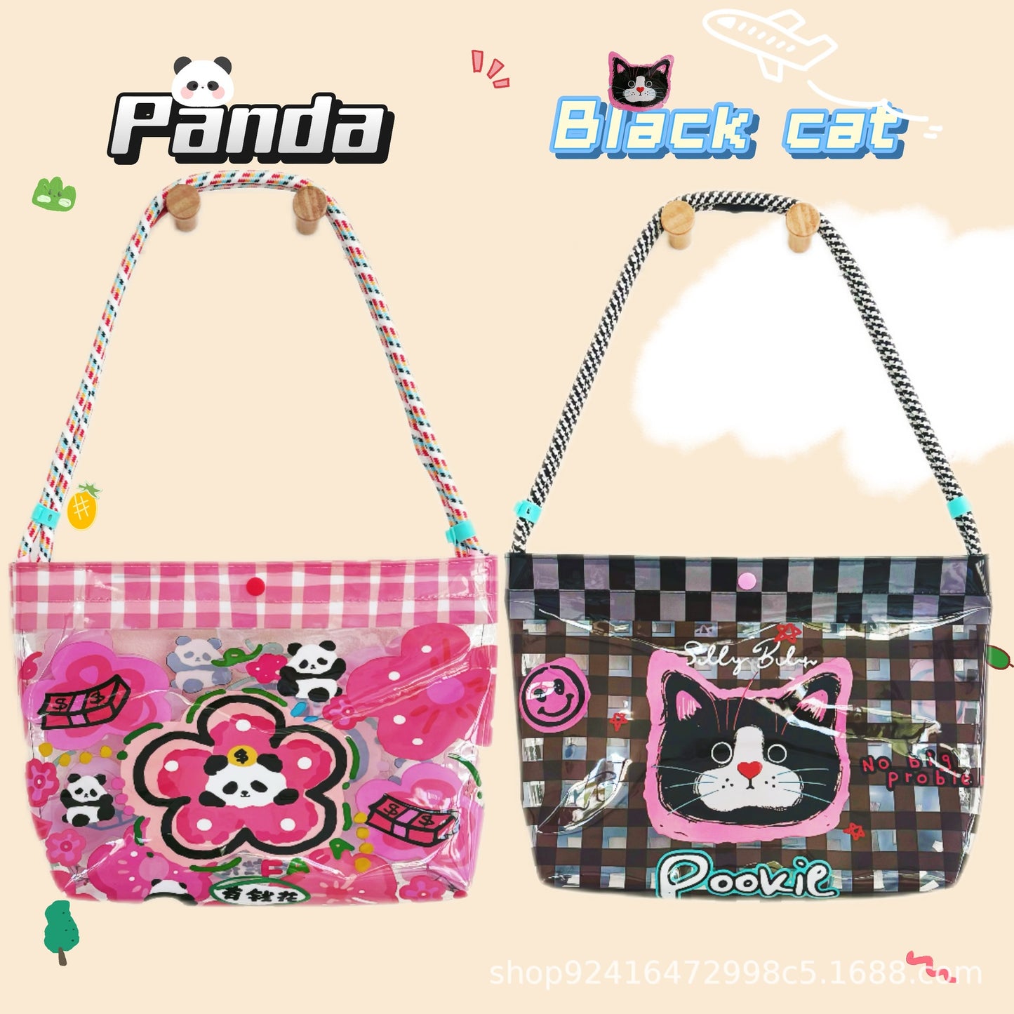 Cute Cartoon PVC Tote Bag with Waterproof Design, Large Capacity Shoulder Bag for Women and Girls, Perfect for Beach and Daily Use
