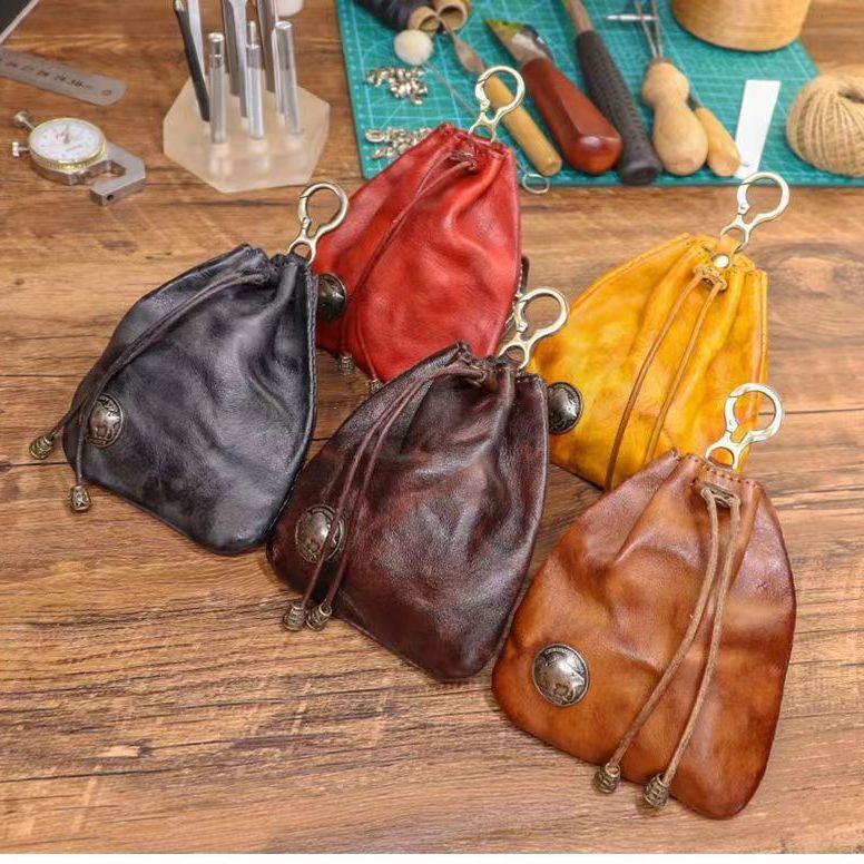 Women's Storage Bag Retro Soft Leather Drawstring Coin Purse Multi-Functional Simple Daily Portable Small Saddle Bag
