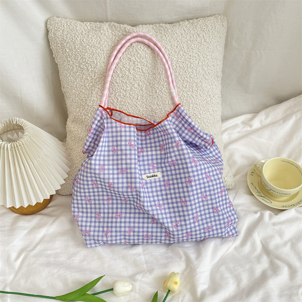 Korean Style Summer Large Capacity Hand Shoulder Bag Drawstring Shopping Bag Fresh Floral Tote Bag Underarm Bag