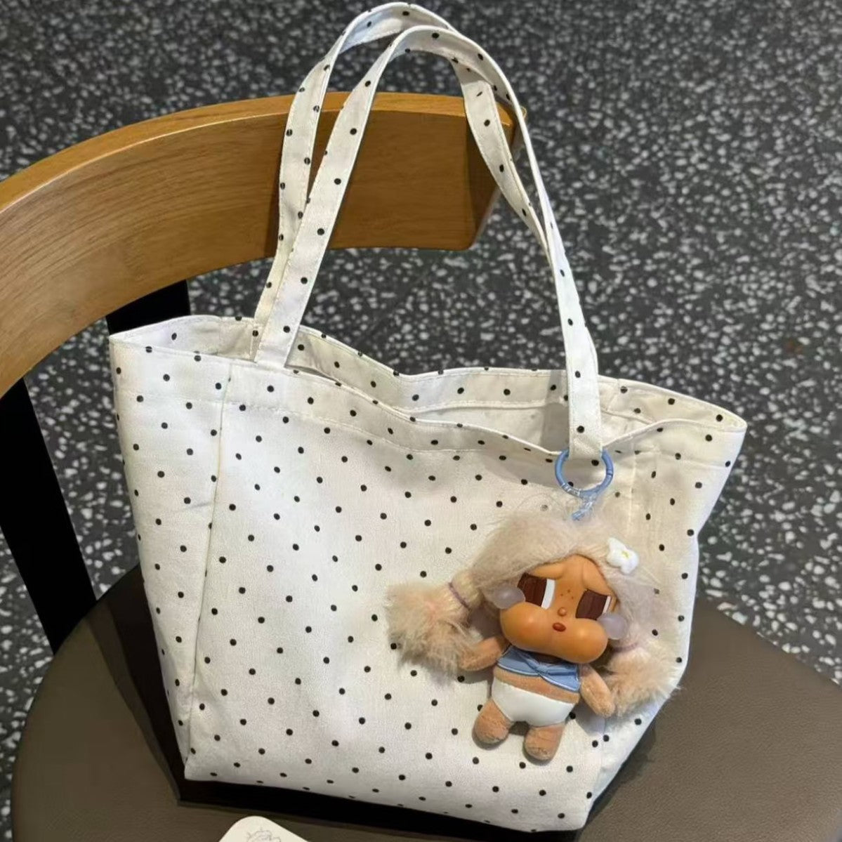 Korean Style Lazy Canvas Tote Bag Women's Large Capacity Polka Dot Design Simple All-Match Daily Shoulder Bag