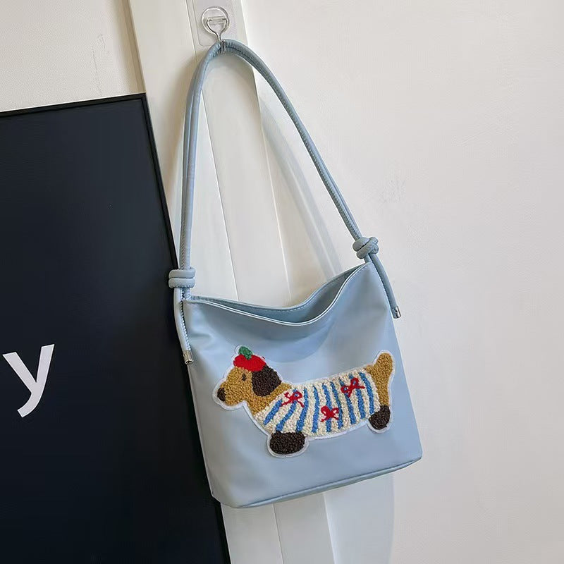 Women's Shoulder Bag Cute Sausage Dog Embroidered Shoulder Bag Knitted Style Design Daily Casual Trend Crossbody Bag