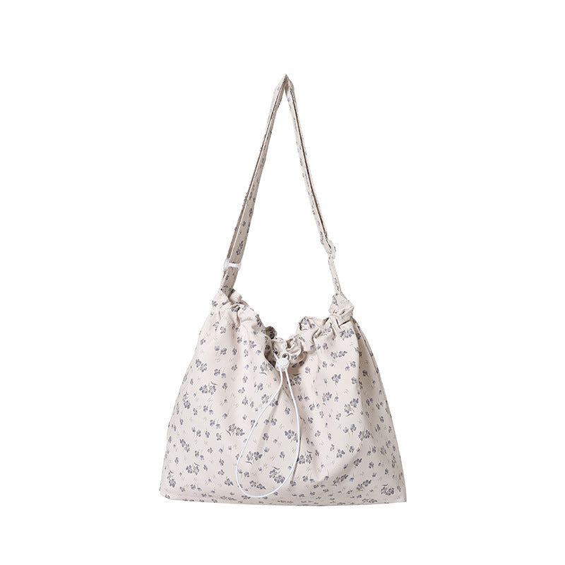 Underarm Bag Summer Drawstring Ruffle Floral Bag Women's New Korean Style Commuter Shoulder Crossbody Tote Bag