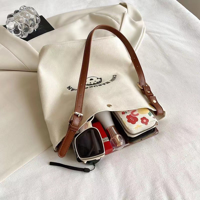 Chibi Maruko Chan Canvas Tote Bag with Cute Print, Magnetic Closure, Single Shoulder Strap for Daily Use