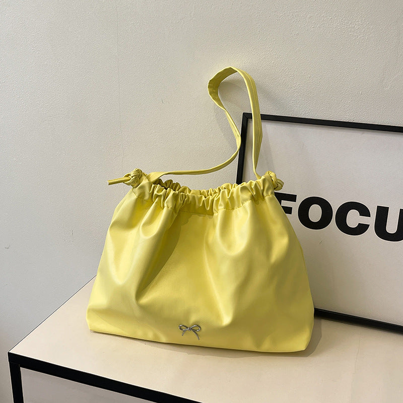 2025 New Fashion Drawstring Bucket Tote Bag for Women, Large Capacity Casual Shoulder Bag with Elegant Bow Design