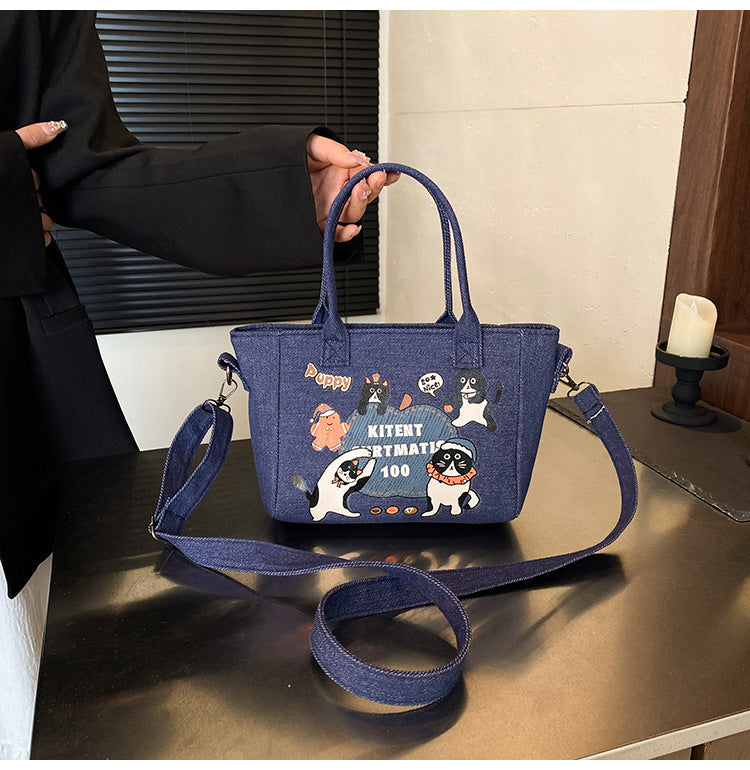 New Denim Bag Women's Large Capacity Mori Cute Spring Summer Crossbody Bag Casual Portable Class Tote Bag