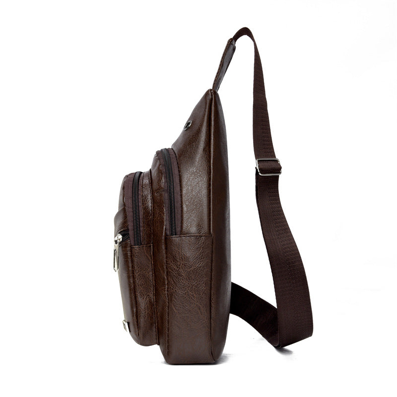 Men's Soft Leather Chest Bag Waterproof Leisure Business Messenger Bag Fashion All-Match Travel Essential