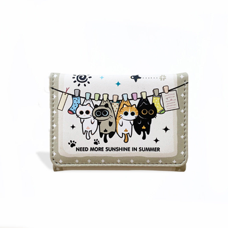 Cute Cartoon Foldable Wallet with Black Cat Detective Design, Multi-Card Slots and Chain Pendant for Women and Students
