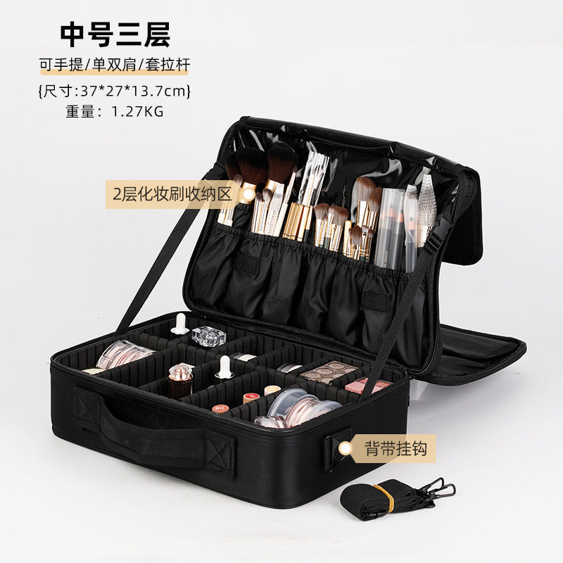 Large Capacity Portable Cosmetic Makeup Case with Multiple Layers and Brush Organizer for Travel and Home Use