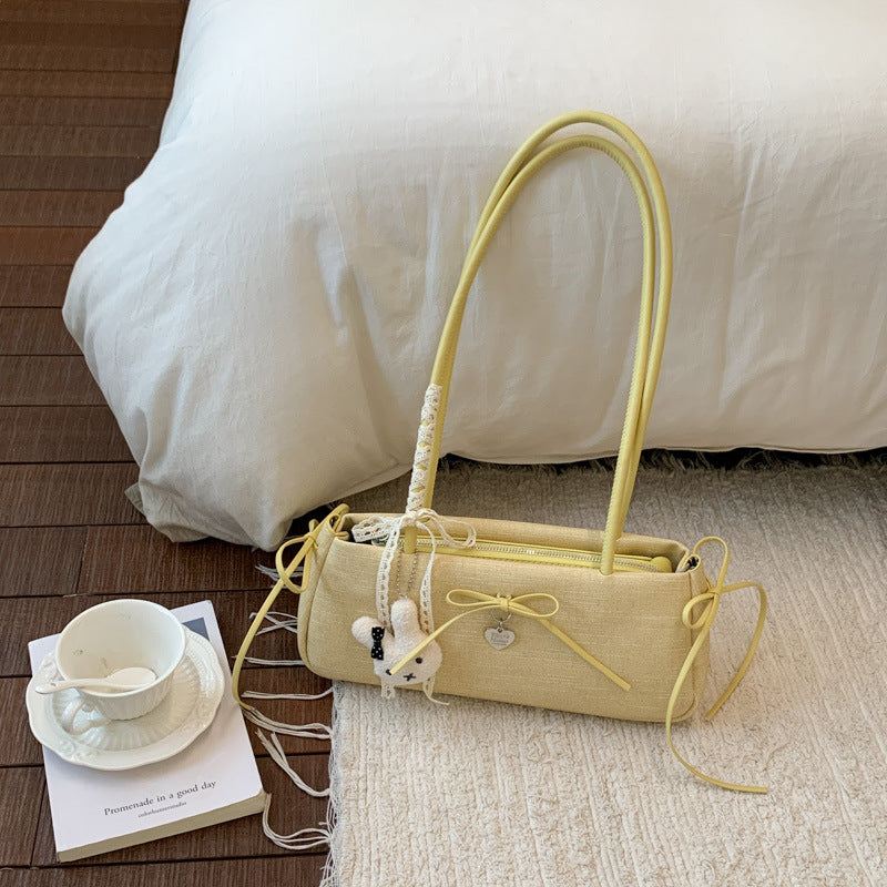 Cute Korean Style Crossbody Bag with Bow Detail for Women, Soft PU Material, Minimalist and Sweet Design Perfect for Daily Use