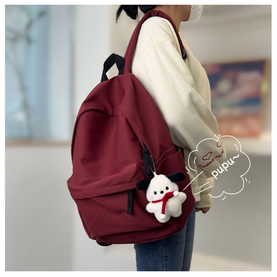 Simple Waterproof Women's Backpack with Cute Plush Pendant Student Travel Large-Capacity Backpack