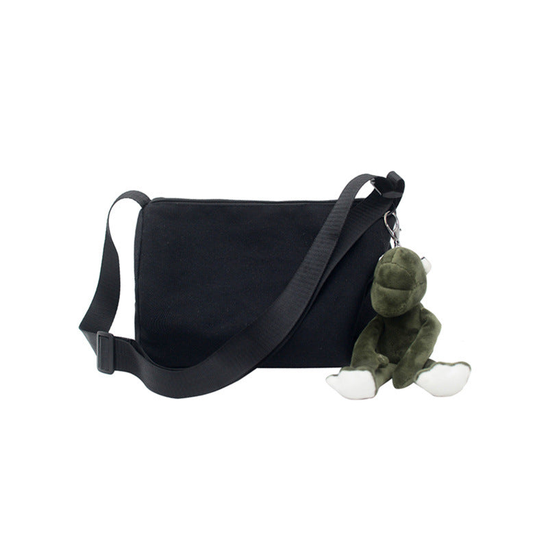Korean Street Style Canvas Shoulder Bag for Women, Minimalist Urban Design with Zipper Closure and Adjustable Strap