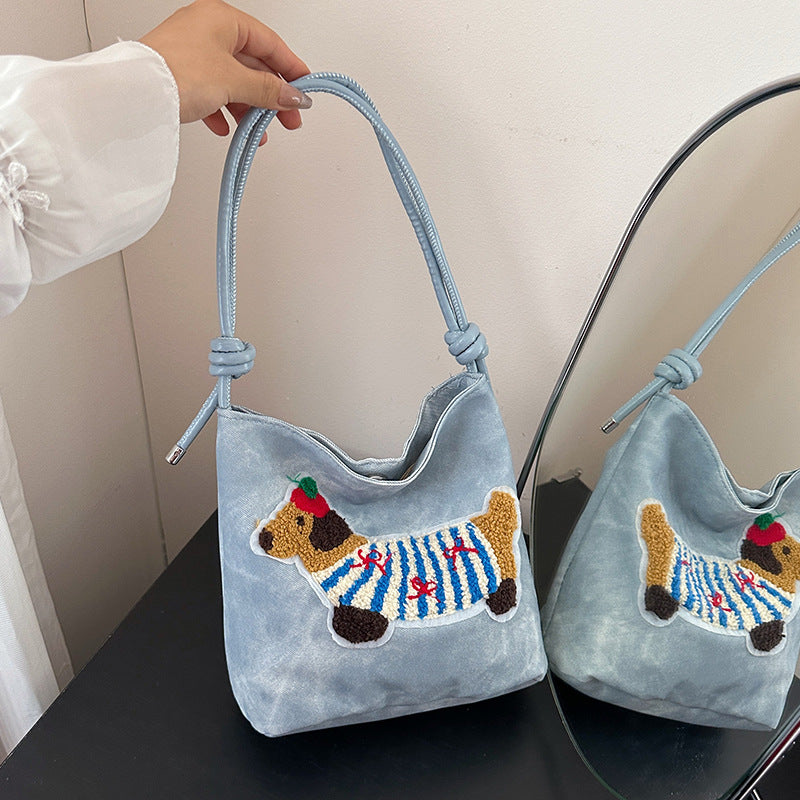 Women's Cross-Body Bag Cute Dachshund Embroidered Canvas Shoulder Bag Bends and Hitches Shoulder Strap Everyday Joker Fashion Commuter Bag