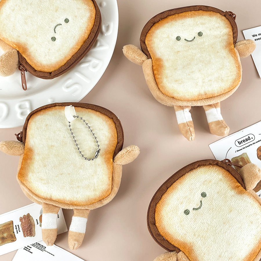 Cartoon Sliced Toast Mini Coin Purse Butter Plush Wallet Children Coin Bag Headset Storage Bag