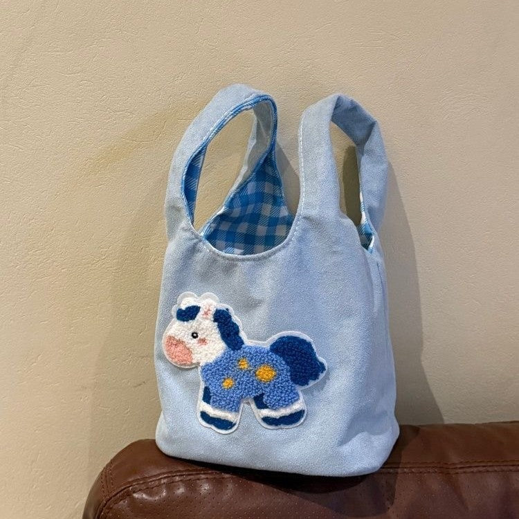 Cute Original Embroidered Mini Horse Tote Bag for Daily Use, Cartoon Design with Soft Canvas Material