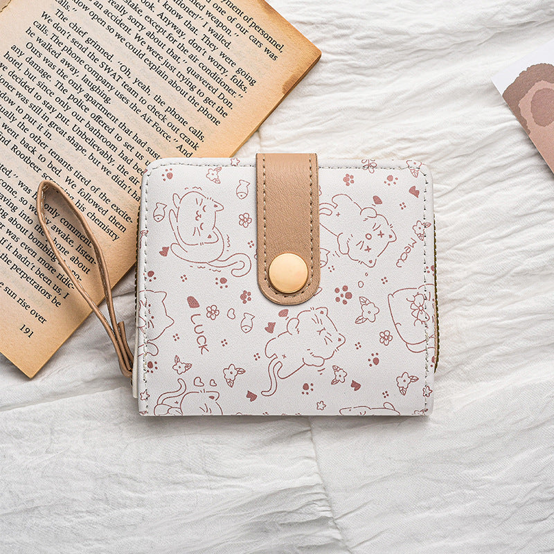 Simple Cute Kitten Japanese Style Women's Buckle Coin Pocket Portable Belt Women's Multi-Functional Short Wallet Wallet Card Holder