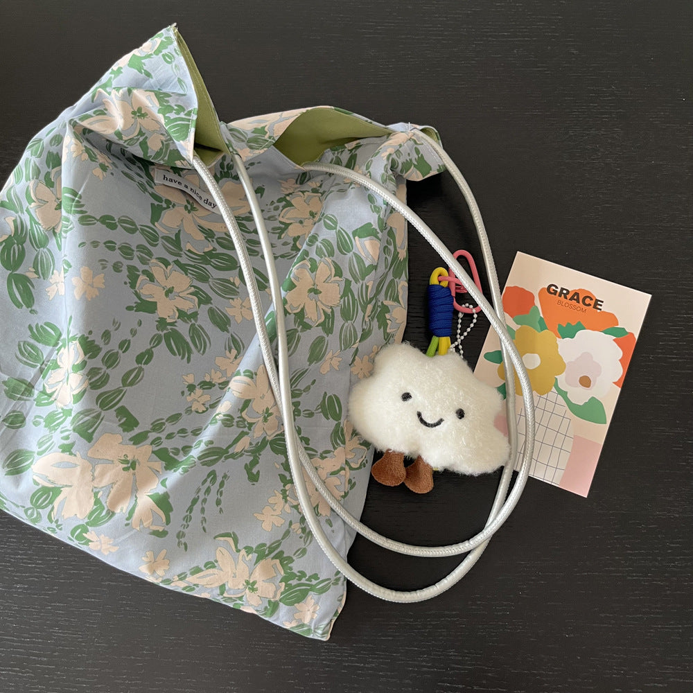 Shoulder Bag Women's Summer Fresh Floral Bag Design Pu Strap Commuter Thin Combed Cotton Bag