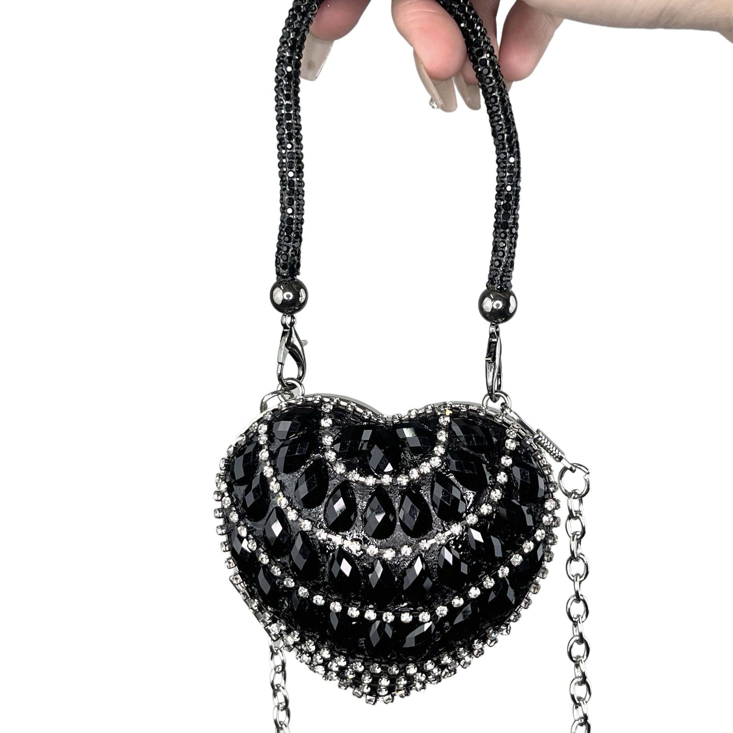 2025 New European Fashion Mini Heart-Shaped Crystal Clutch Bag with Chain Strap for Evening Party and Daily Use