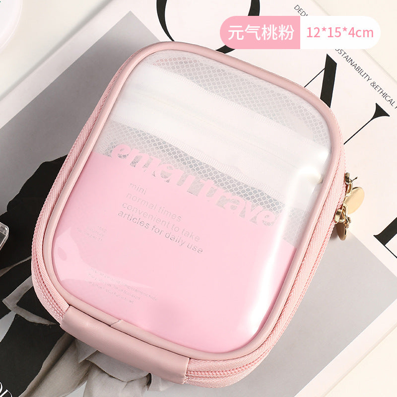 Compact Portable Makeup Pouch for Travel and Daily Touch-ups with Clear Window and Organized Storage