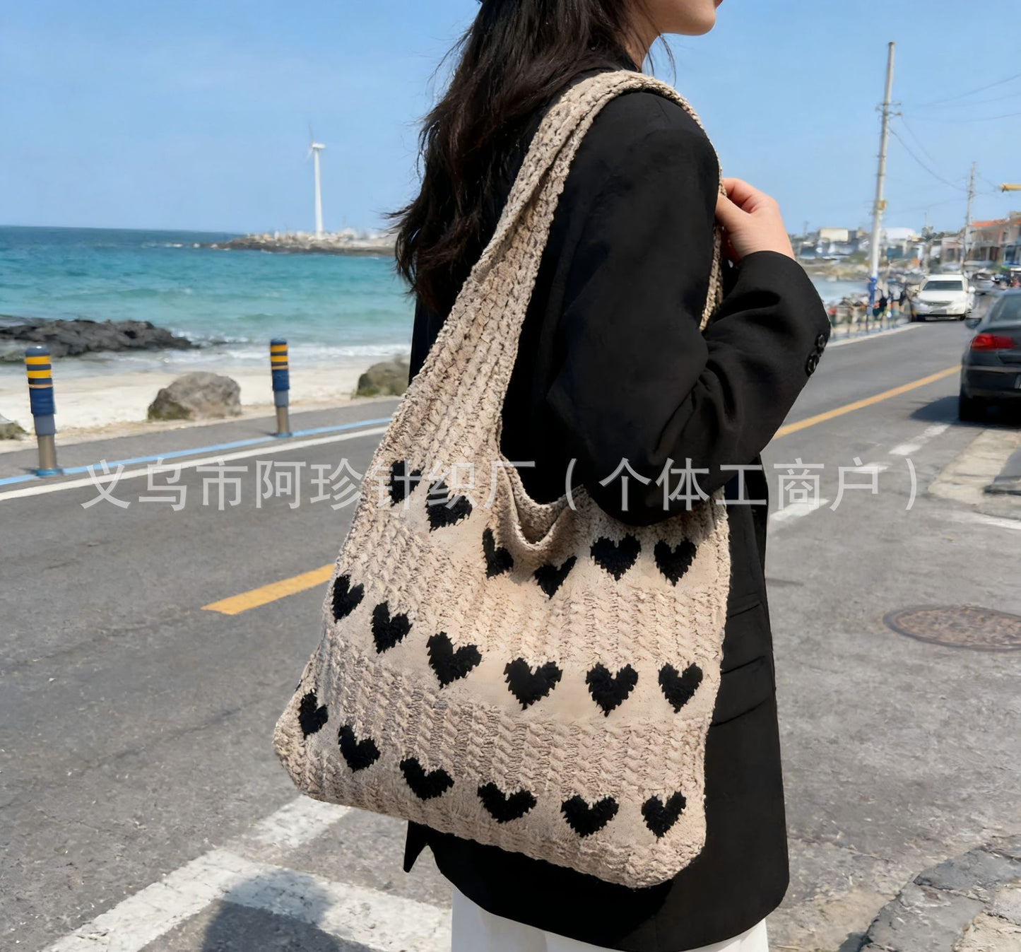 Cute Cloud Knitted Shoulder Bag Women's Large Capacity Woven Tote Bag