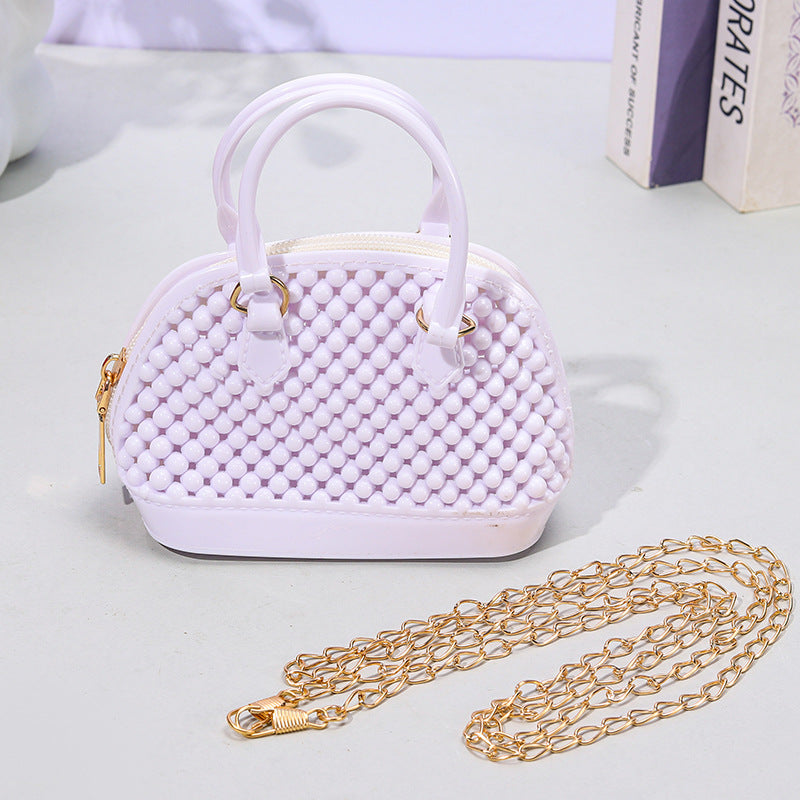 Cute Kids Beaded Handbag with Chain Strap for Girls, Fashionable Mini Shell Bag for Daily Use